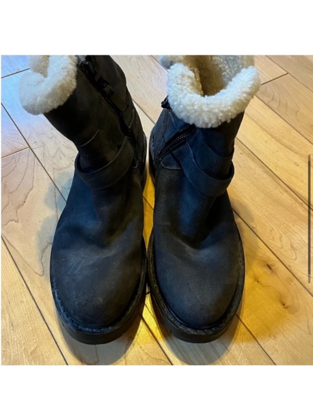 Rag & Bone Ashford Moto Booties in Asphalt Shearling gray leather and fur 8.5